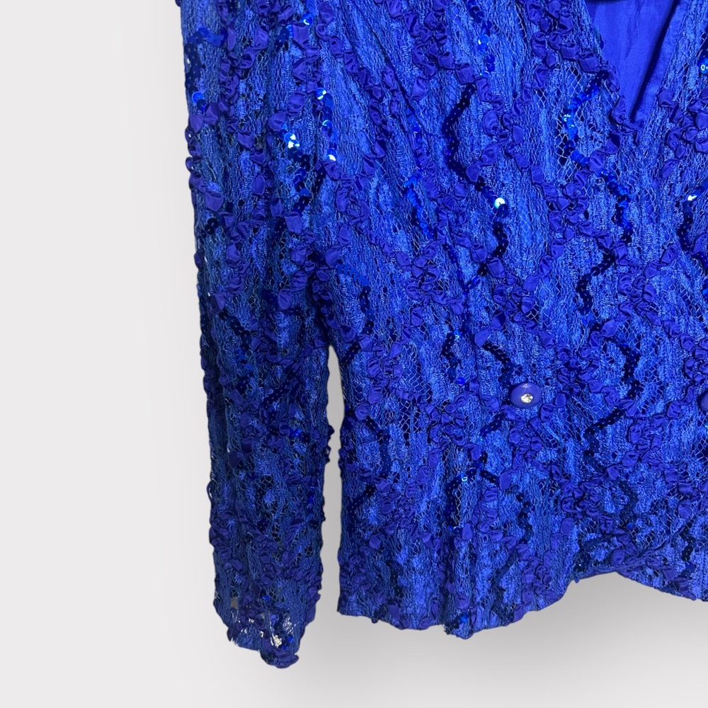 Vintage 1980s Cobalt Blue & Purple, Sequin, Ruffle, Double Breasted Blazer - Picture 8 of 8
